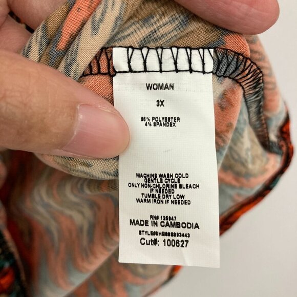 Ava & Grace Red Multi Color Chevron Stretch Short Sleeve Popover Blouse 3X - Picture 6 of 8